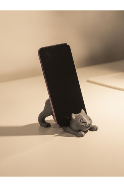 Kedi Figürlü Telefon Tutacağı - Dekoratif Biblo ve 3D Maket Obje 5,5cm