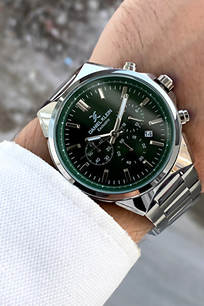 Daniel Klein 100% Original Silver Steel Band Green Dial Functions Active Men'...