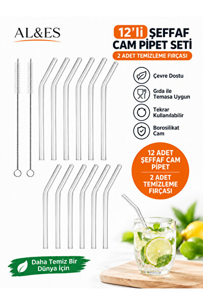 AL&ES kozmetik 12'li Cam Pipet Ve 2 Adet Temizleme Fırçası Seti 1. Kalite / 9 Mm