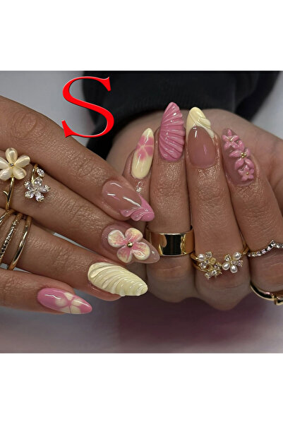 Choice1 YELLOW 10PCS Almond Nail, Medium Length 3D Fake Nail Design, French P...