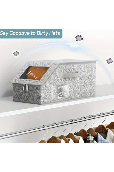Choice Grey Foldable Zipper Baseball Cap Storage Box Hat Storage Box Wardrobe...