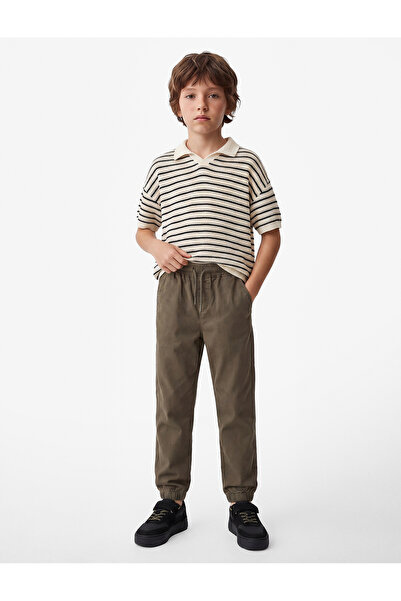 Koton Cotton Gabardine Jogger Trousers with Lace-Up Waist and Pocket Detail