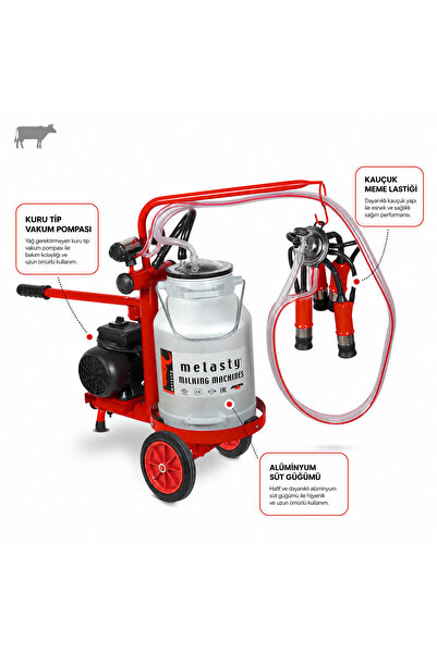 Melasty Ecomini Last Point Tekli İnek Süt Sağma Makinesi (Alüminyum Güğüm-Kau...