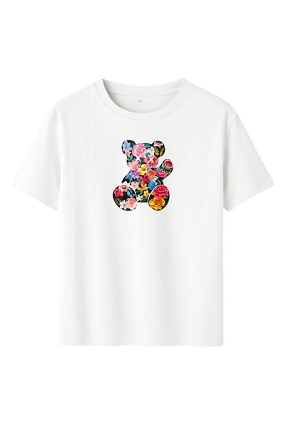 DK DAKSEL White Color Oversize Teddy Bear Printed Women's T-Shirt