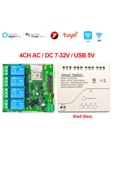 Choice1 AC DC 7-32V 4CH Zigbee Tuya Smart Home Relay Module 85-250V Relay AC ...