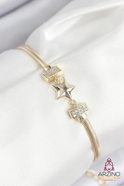 Generic Brand Brass Zircon Stone Star Model Gold Color Women's Bracelet