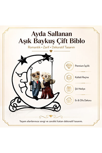 e-life shop Ayda Sallanan Aşık Baykuş Çift Biblo Heykel Ev Ofis Yeni Yıl Hedi...