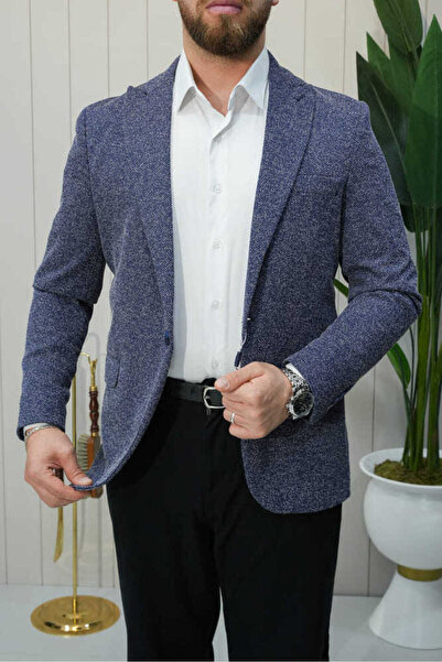 Beystil Sivri Yaka Kırçıllı Lacivert Blazer Ceket Britanya - Slim Fit