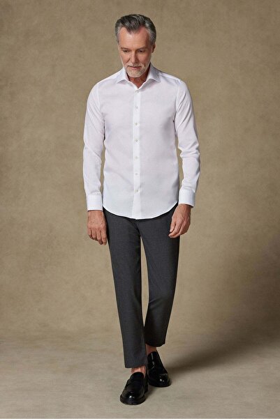 Abbate Fabio Non Iron Twill Pamuklu Comfort Fit Beyaz Klasik Yaka Erkek Düz Gömlek