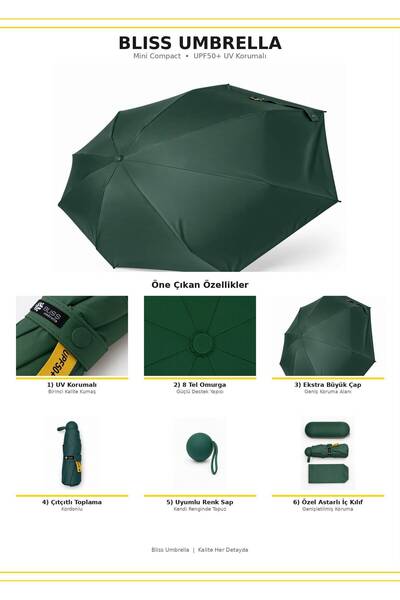 bliss umbrella 8 Telli Kapsül Şemsiye Güneş Şemsiyesi UV Koruma