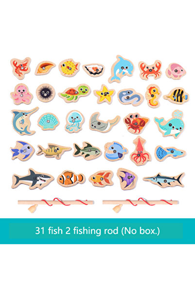 Choice 31 Random Fish Montessori Wooden Magnetic Fishing Toys Marine Life Cog...