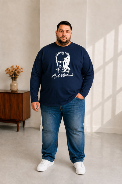 sngl tekstil Tricou cu mânecă lungă pentru bărbați, mărime mare, cu imprimeu ...