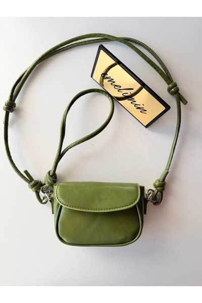 emelimin Women's Khaki Green Mini Crossbody Shoulder Bag Knotted Leather Mess...