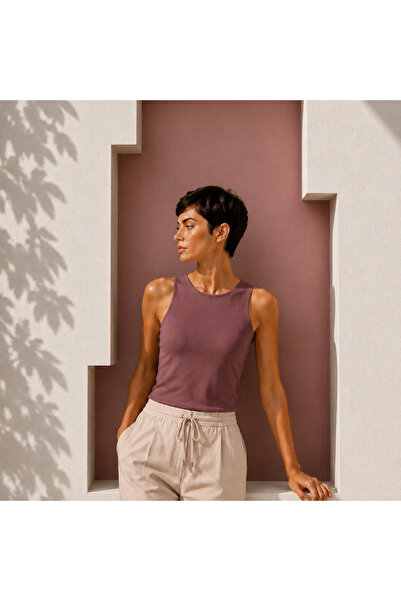 BONBON Women's Basic Sleeveless Half-Lined Tshirt Bb2538