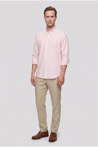 D'S Damat Ds Damat Slim Fit Pink Striped Shirt