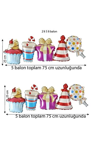 partidolu Shape Şekilli Yılbaşı Temalı 5 Li 2 Paket Bitişik Folyo Balon 75 x ...