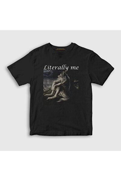 Presmono Unisex dečji crni sedeći vuk Sedeći vuk Doslovno ja T-shirt 595329tt