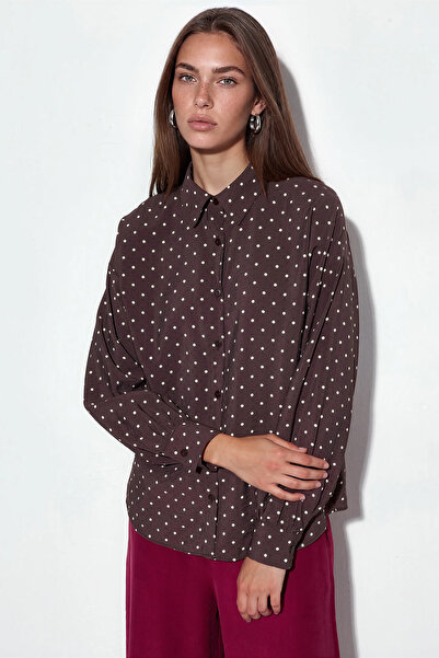 Merterium Women's Oversize Polka Dot Shirt 1512 - Brown