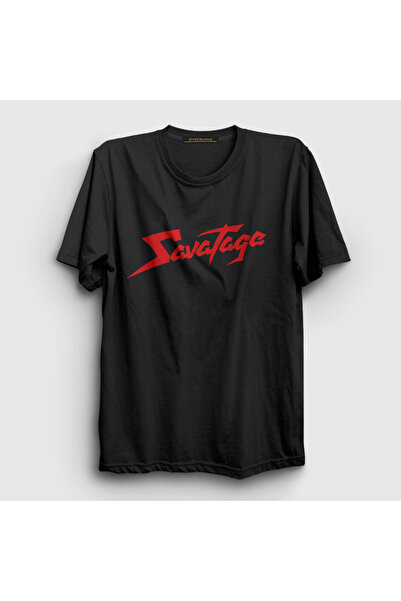 Presmono Unisex Black Logo Metal Savatage T-Shirt 549663Tt