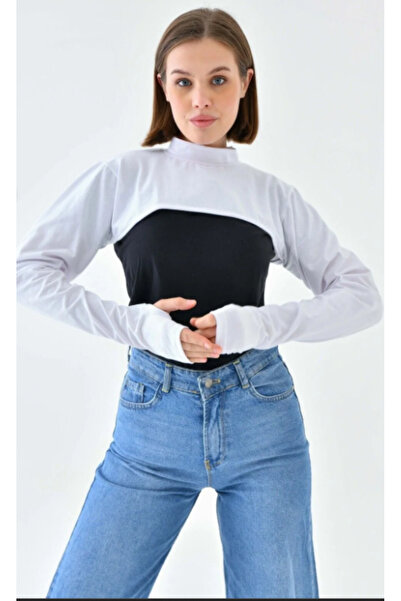 a02teks Dik Yaka Boyunluklu Kolluk Beyaz Uzun Kollu Boyunluk Tesettür Boyunluk Balıkçı Yaka Bodysuit