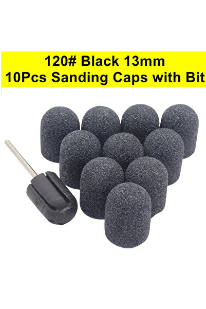 choice2 Black 120Grit 10 Pcs Green Black Nail Sanding Caps with Bit Nail Dril...