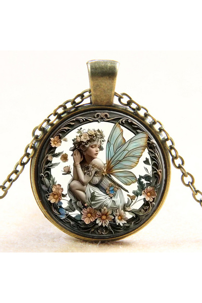 Choice Bronze Vintage Round Butterfly Fairy Glass Dome Pendant Necklace Flowe...