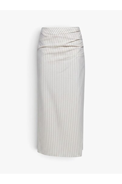 Sisley Keten Karışımlı Yandan Fermuarlı Slim Fit Midi Etek Kadın Siyah Etek -...
