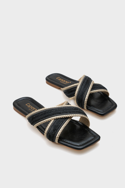 Capone Outfitters Papuci de damă Ketty cu toc plat, strălucitor, cu vârf toci...