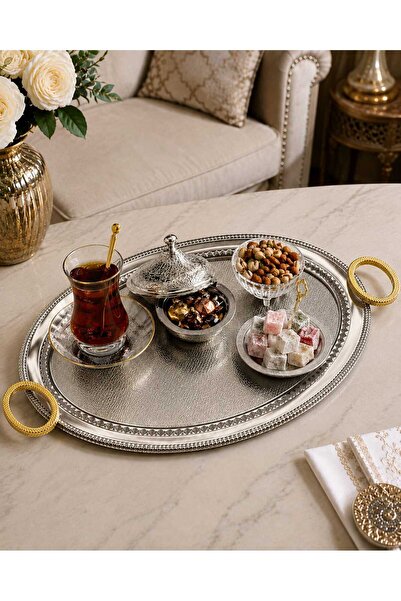 Dalgıç 2li Oval Yeni Model Tepsi Seti-gümüş 01