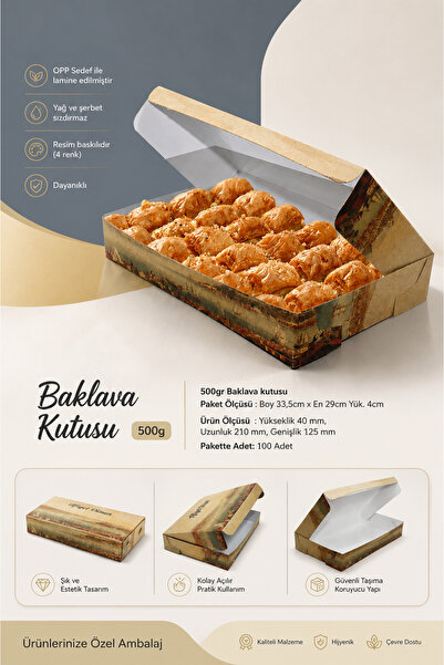 ecenplast İstanbul Baskılı Baklava Kutusu (500gr – 50 Adet)