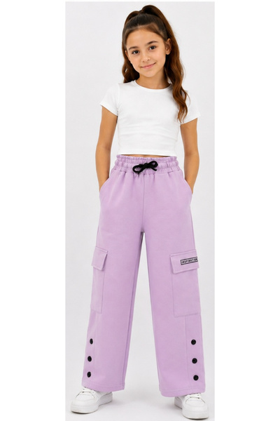 İrem Çocuk Giyim Girl's Snap Button Detailed Double Cargo Pocket Pack Wide Le...