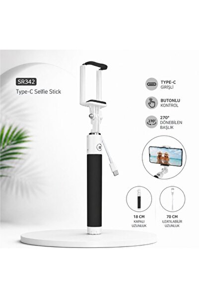 Winex SR342 Katlanabilir Type-C Girişli Selfie Stick Çubuğu Siyah
