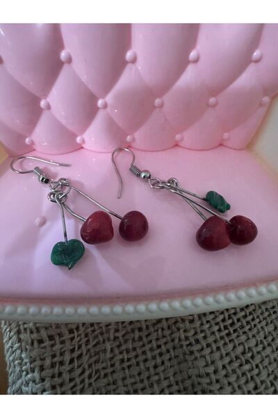 Herşey Nota Real Glass Cherry Earrings – Handmade Look Colorful Design, Women...