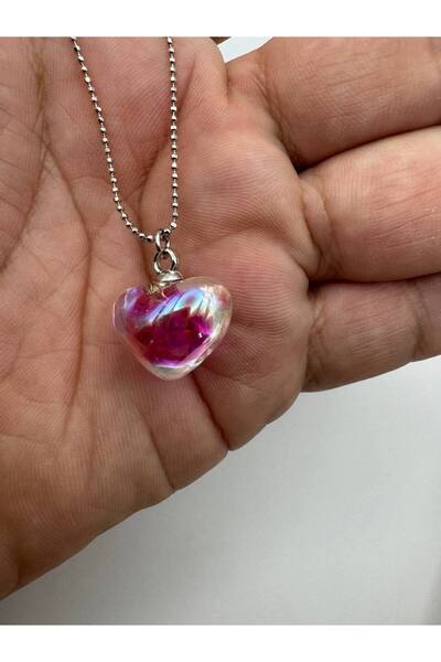 Herşey Nota Red Crystal Heart Figured Women's Necklace – Sparkling and Elegan...