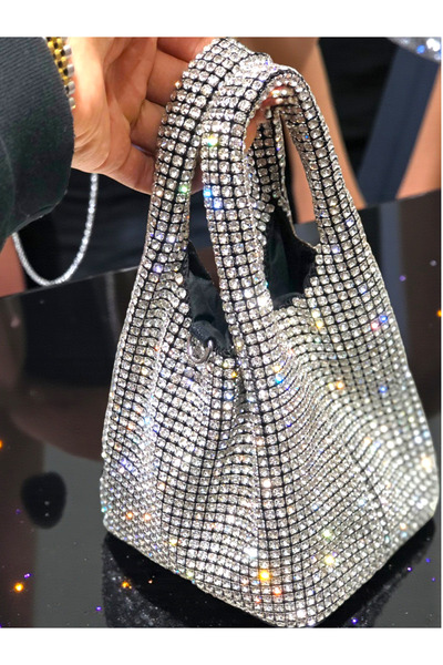HFKY Women's Stone Clutch Bag. Silver Evening Bag.