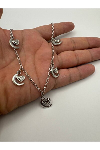 Herşey Nota 5-Piece Women's Necklace with Heart and Moon Motifs – Elegant and...