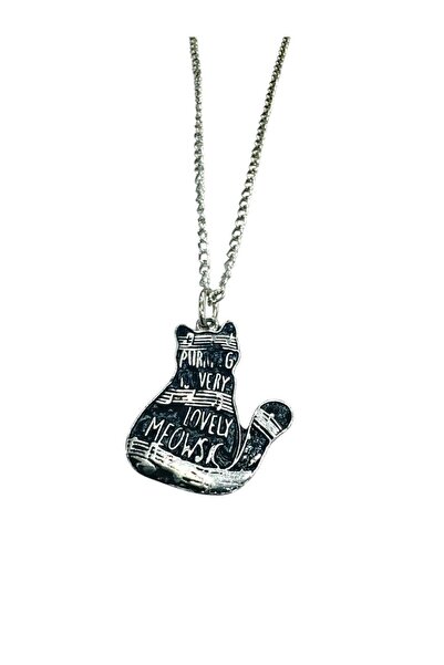 Herşey Nota Black Musical Note Figured Cat Necklace – Music Themed Metal Jewe...
