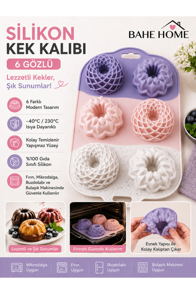 bahe home Silikon Mini Kek Kalıbı 6 Gözlü Kek Kalıbı Yapışmayan Kolay Çıkan M...