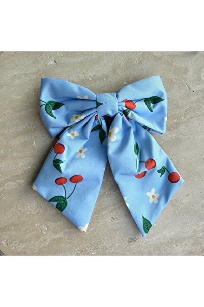 Nes Cherry Patterned Blue Bow Buckle