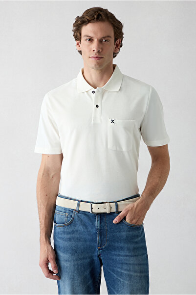 Kiğılı Polo Neck Regular Fit Pocketed Embroidered 100% Cotton T-Shirt