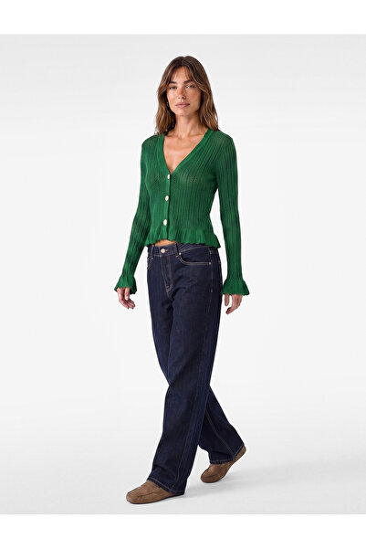 Koton Buttoned Ruffle Detailed Long Spanish Sleeves V-Neck Openwork Knitwear ...