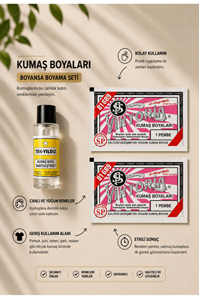 boyansa Pembe kumaş boyası 2 adet + 1 adet sabitleme özel boyama seti ( panto...