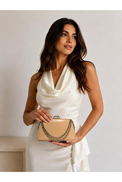 womenacs Skin Color Rustic Material Design Evening Dress Clutch Chain Strap H...
