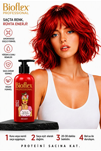 Bioflex Amonyaksız Biber Kızılı Renkli Saç Boyası 250 ml Kokusuz Su Bazlı Geç...