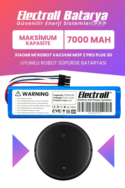 ELECTROLL Xiaomi Mi Robot Vacuum Mop 2 Pro Plus 3d Uyumlu Batarya (MAKSİMUM K...