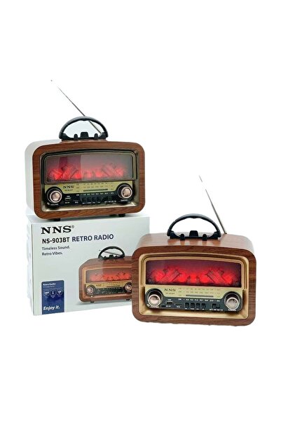 NNS NS-903BT şömineli nostaljik radyo kahverengi USB Bluetooth özellikli