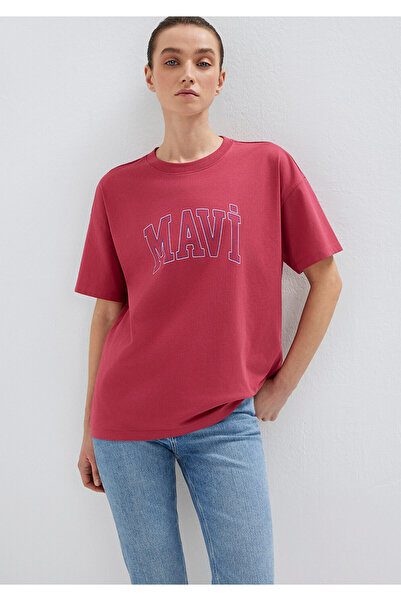 Mavi Rosafarbenes T-Shirt mit Logo-Print, reguläre Passform / normaler Schnit...