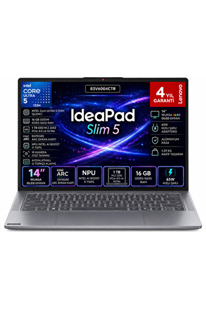 LENOVO IdeaPad Slim 5 14IMH10 Intel Core Ultra 5 135H 16 GB 1 TB SSD FreeDos ...