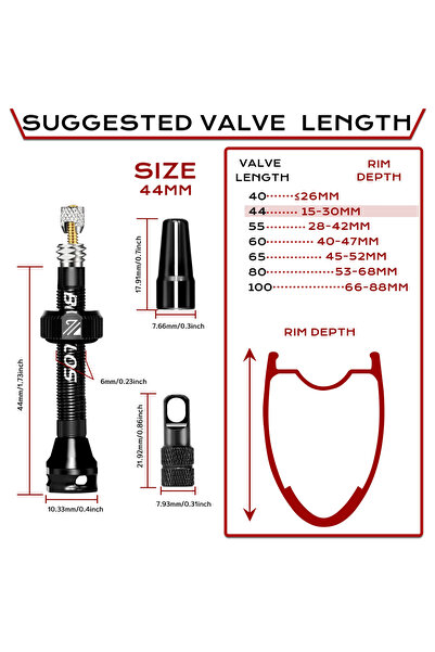 Choice9 BUCKLOS BLACK-44MM BUCKLOS Bicycle Tubeless Tire Valve 40mm 44mm 55mm...