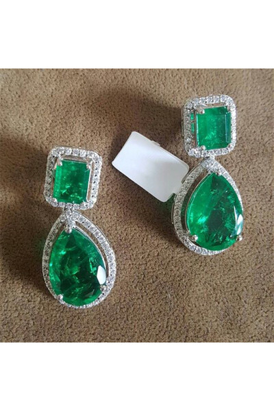 Choice E2133 Huitan Luxury Silver Color White/Green CZ Dangle Earrings Engage...